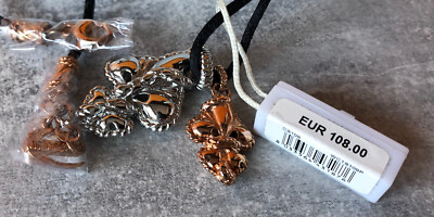 Roberto Cavalli Just Cavalli Necklace W 2 Pendants Fleur De Lis Snake NIB RARE