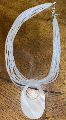 Necklace Multi-strand Necklace Layered White Beads Twisted With Disc Pendant - Picture 2 of 6