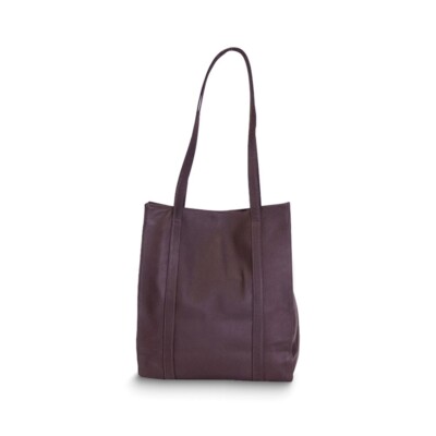 Cafe Top Grain Cowhide Leather Snap-Top Tote Bag Front Pocket & Interior Divider