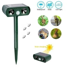 Solar Power Ultrasonic Animal Repeller Pest Repellent Deer Raccoon Outdoor