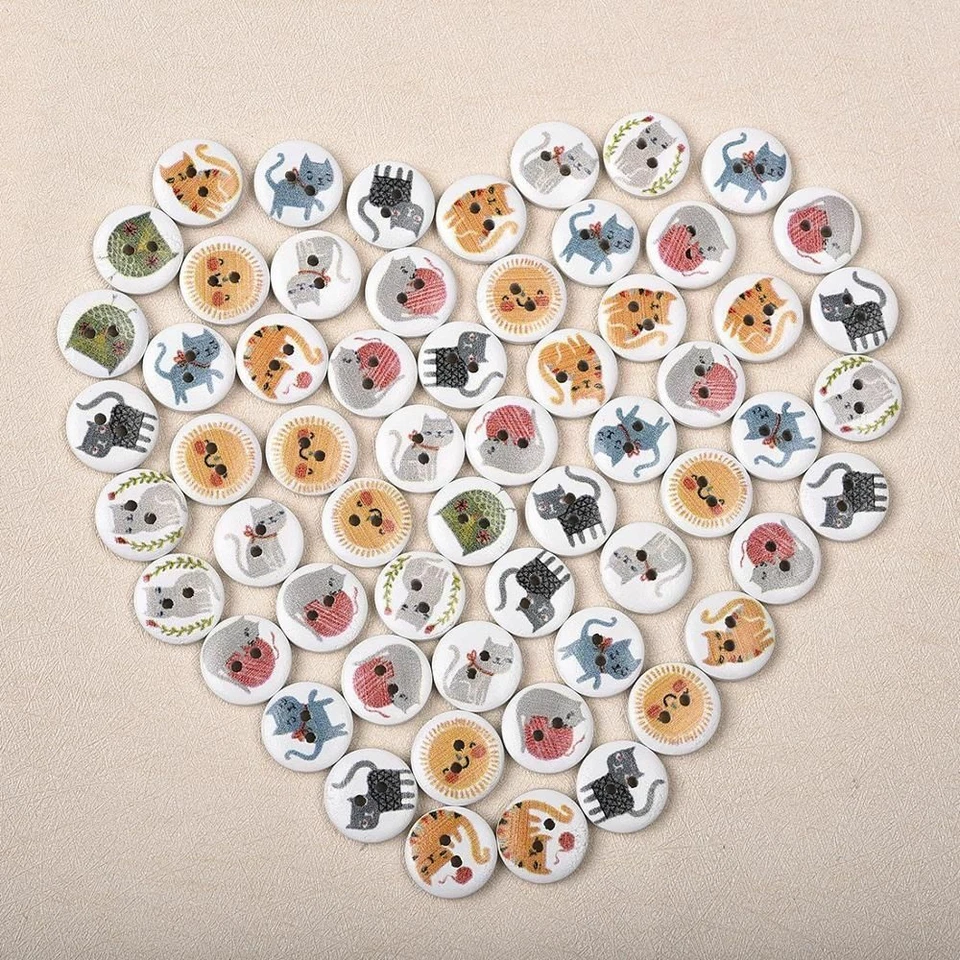 50pcs Round Flower Printed Buttons 2 Holes 15mm Wooden Button Sewing Crafts Acce - Image 4 of 4