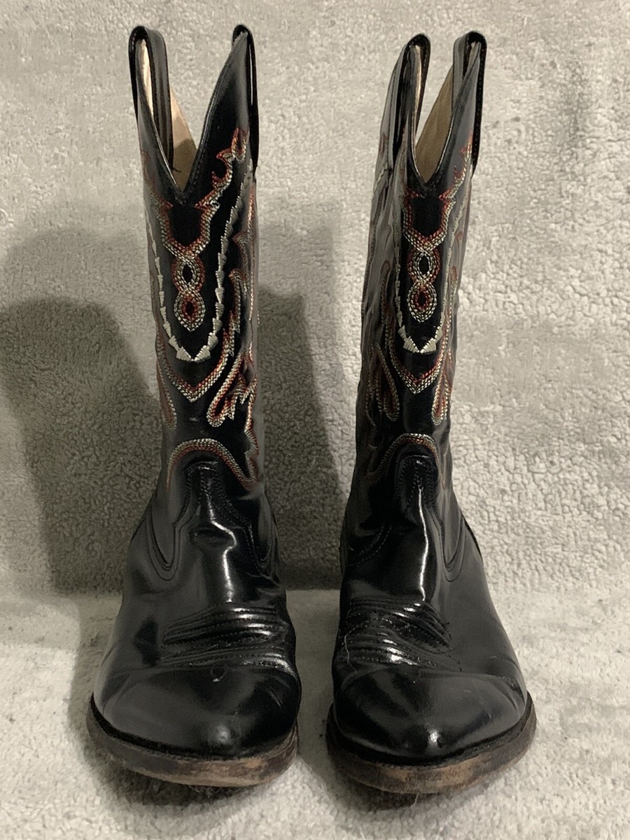 Pistolero Cowboy Boots Black Leather Mens Size 3 Red White Pistolero Cowboy Boots Black Leather Mens Size 3 Red White