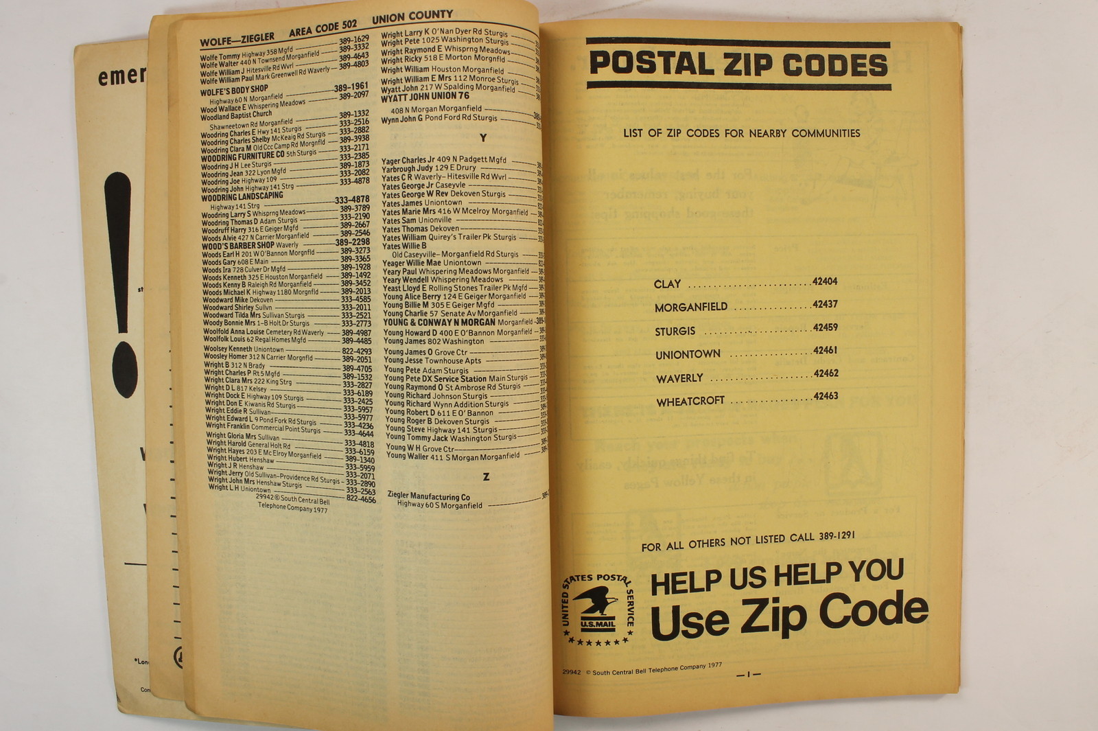 Union County, KY 1977 Kentucky Phone Book Sturgis Waverly