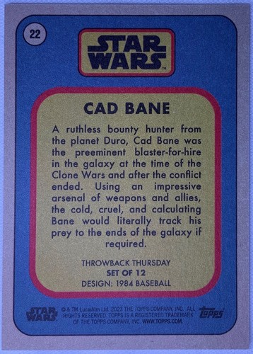 2023 Topps Throwback Thursday Star Wars 1984 Baseball #22 Cad Bane Duro - Picture 2 of 2