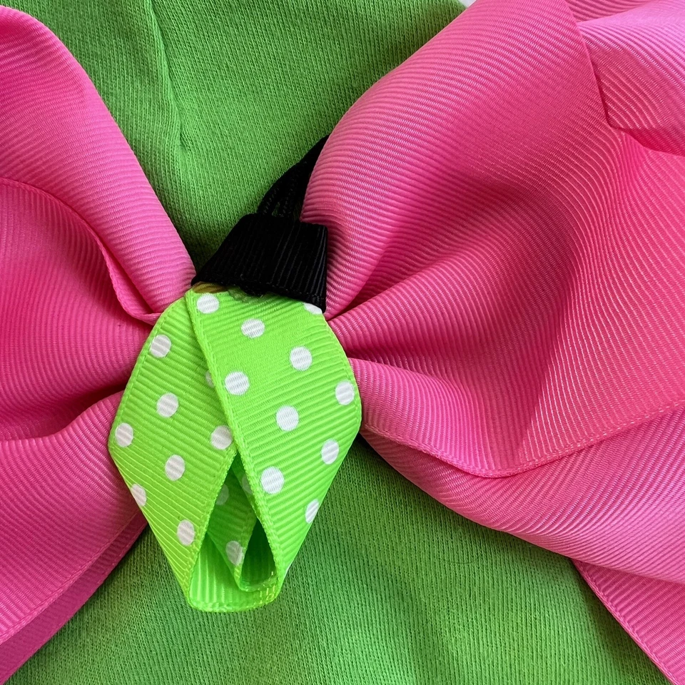 NEW Mud Pie Baby Girl Giant Bow Hat  6-18 Months Lime Green Pink Beanie - Image 3 of 4