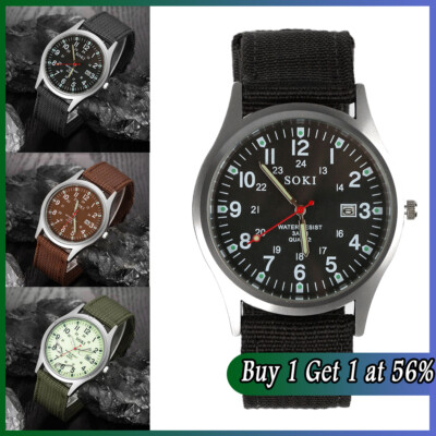 Military Army Mens Date Canvas Strap Analog Quartz Sport Wrist Watch Gifts  UK