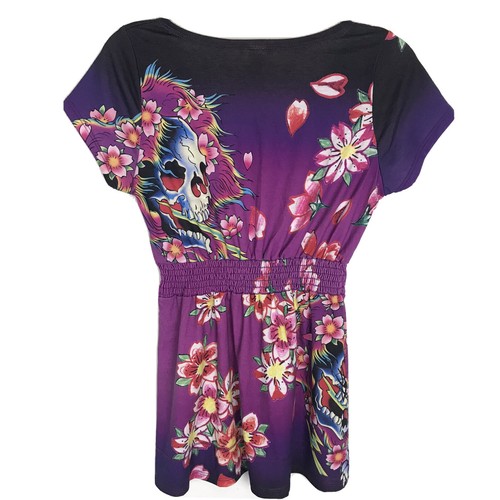 Ed Hardy Girls Short Sleeve Graphic Dress Floral Skull Elastic Waist Medium - Picture 6 of 8