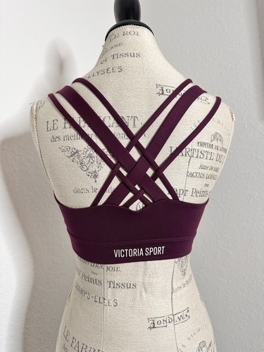 Victoria Secret Sports Bra Womens Size S/P Strappy Wireless Workout Burgundy - Picture 3 of 4