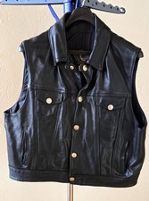 Classic Leather Vest With Buffalo Head Nickel Buttons US Flag HarleyPatch