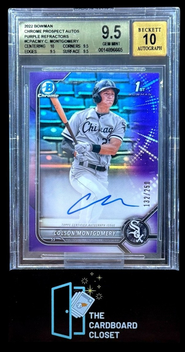 Colson Montgomery 2022 Bowman Chrome Purple Auto /250 1st Bowman BGS 9.5 10