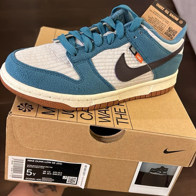 Nike Dunk Low SE (GS) Blue/White/Brown Leather Low Top Lace Up 5Y DC9561-400