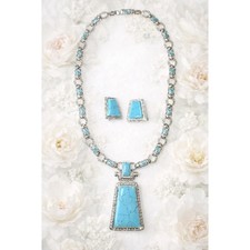 VTG Boho Southwest Native Inspired Necklace Earring Set Silver Tone 17 inch