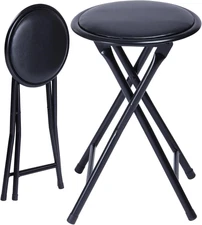 Folding Stool Chair 18-Inch, Portable Round Padded Seat, Backless Collapsible St