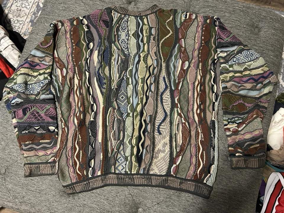 Coogi Sweater Mens XL Light Multicolor 3D Knit Cotton Vintage 90s Australia - Image 2 of 4