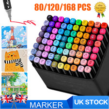 80-168pc Colouring Pens Dual Tip Markers Felt Tip Fine Broad Art Set Adults Kids