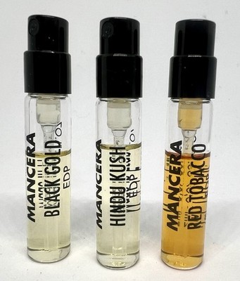 LOT of 3 Mancera EDP 2ml each Sample Sprays Black Gold, Red Tobacco & Hindu Kush