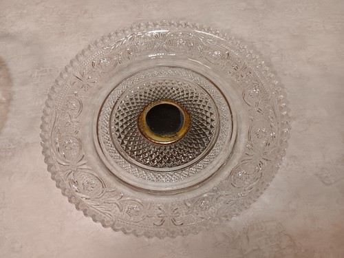 Set Of 2 Silver Footed Indonesia Glass Fleur De Lis Trinket Tray Candy Dish 6” - Picture 7 of 10