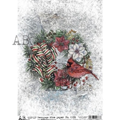 Cardinal Wreath | A4 Rice Paper | Paper for Decoupage | AB Studios
