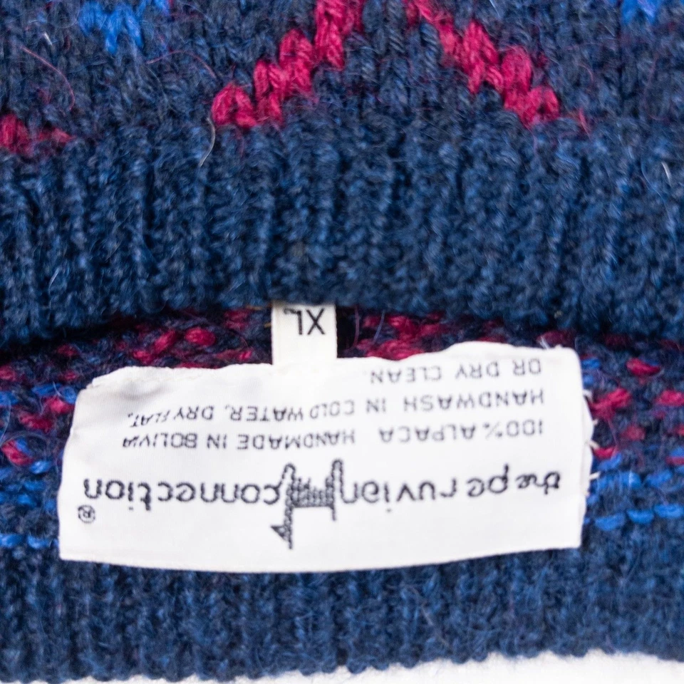 Peruvian Alpaca Sweater Men XL Fair Isle Ski Lodge Cosby Biggie Vintage Handmade - Image 2 of 4