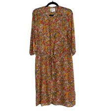 Second Female Anthropologie Garden Floral Midi Dress Button Drawstring Waist S