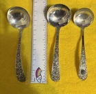 3 S Kirk & Son Sterling Silver Repousse Cream Soup Spoons Bouillon Ladle Spoons