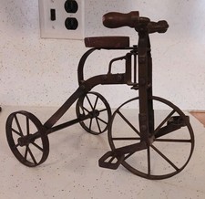 Vintage Metal Tricycle with Wooden Seat and Wood Handle Grips. Great Display