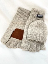 Rag Wool Gloves Thinsulate Winter Lined Fingerless Glove w/Hood, Leather Palm