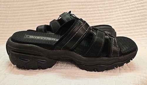 VTG Skechers Jammers Fisherman Sandals Womens 9 Black Leather Chunky Sole Y2K - Picture 6 of 10