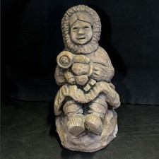 Vintage Alaska Earthquake Clay Inuit Mother and Child Figurine ACE Hand Carved