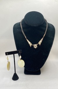 950 Mexican Silver Mother of Pearl Geometric Necklace 925 Set 16.5" Taxco