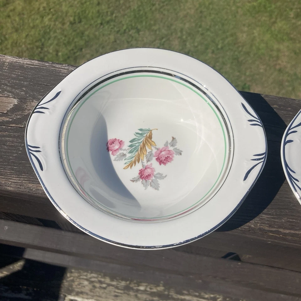 Tigelas de cereais Pope Gosser China 5 lugares EUA florais com gr. & Silver Accents #1219 - Imagem 3 de 4