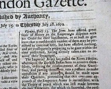 17th Century JEWS Jewish Community Expulsion from Vienna Austria 1670 Newspaper