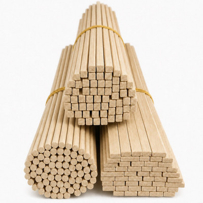 90PCS Bamboo Craft Sticks 16    Round, Square, Flat Shapes Natural Eco DIY Wood