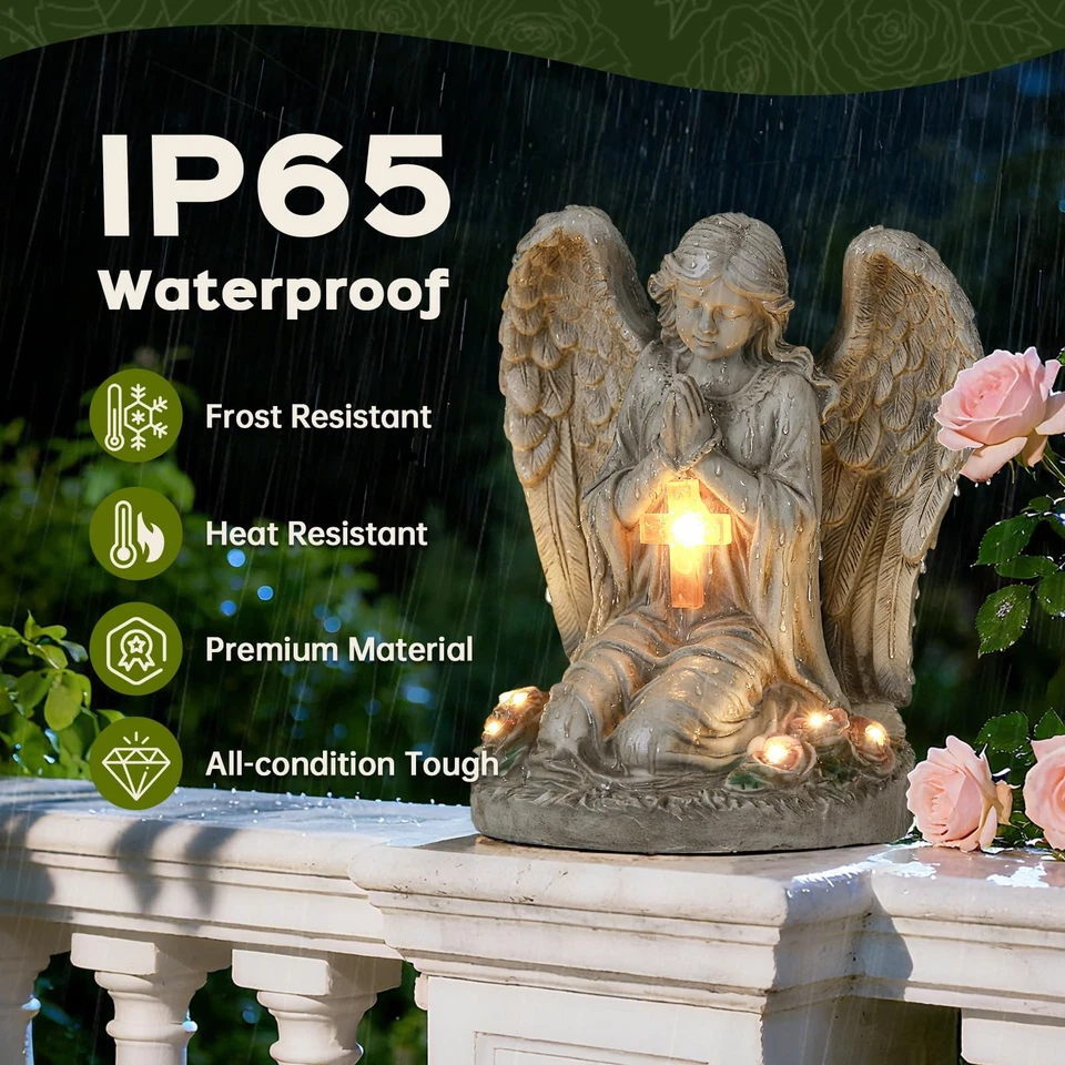 Solar Angel Garden Statue Outdoor Decor Cemetery Decorations for Grave Praying - Image 4 of 4