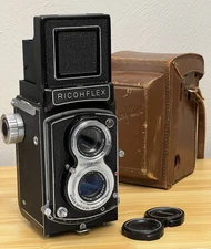 Ricoh Ricohflex Dia 6x6 TLR Film Camera w/ 80mm f3.5+Cap+Case CLEAN & EXCELLENT