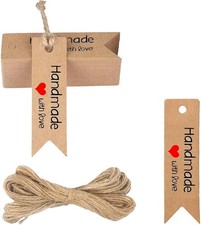 100 Pieces Handmade with Love Tags, Mini Kraft Paper Tags Suitable for Party
