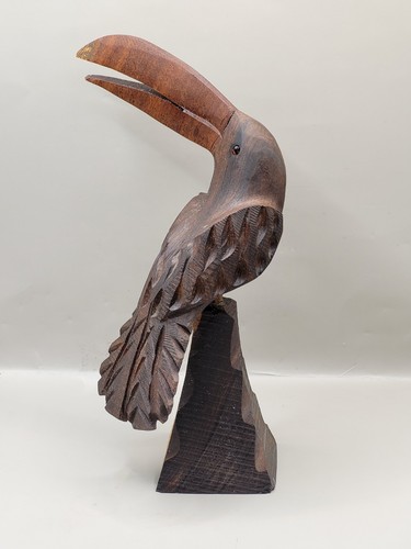 Vintage MCM 9” Hand Carved Wooden Toucan Sculpture Tropical Bird Figurine SEE - Picture 2 of 7
