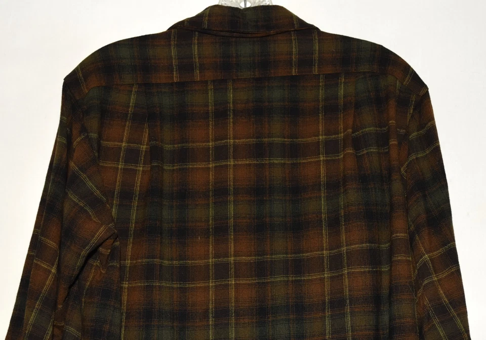 Vintage 70s Pendleton Dark Brown Board Shirt Loop Collar Wool Plaid Mens Size S - Image 4 of 4