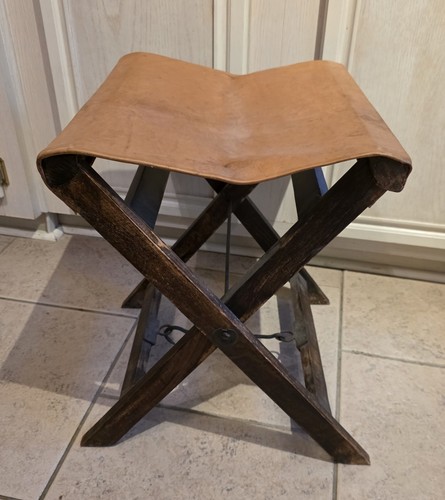 Antiker Millitary Camp Camp Camp Campaign Klapphocker X Fuß Kamelleder Holz WI Haken - Bild 6 von 23