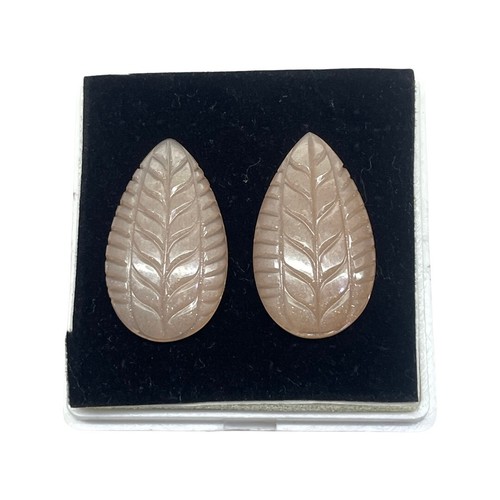 2 Pcs Natural Sunstone Pair 35x20mm Hand Carved Glossy Untreated Gemstones - Picture 10 of 12