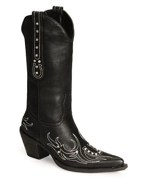 Womens ROPER Black Horseshoe Studded Rhinestone Cowboy Boots Sz 8.5