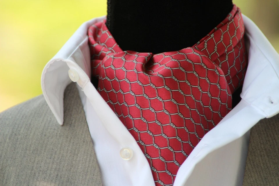 Men's Cravat Ascot 100%silk Gift Box A091 Red Ornament Print - Image 2 of 4