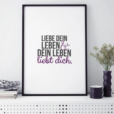 JUNIWORDS Poster mit Rahmen "Liebe dein Leben & dein Leben liebt dich" DIN A4 A3 - Bild 1 von 4