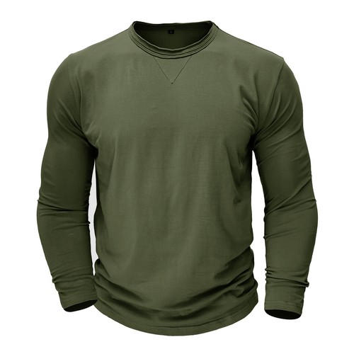 T-shirt uomo slim fit manica lunga girocollo casual elasticizzata blusa autunno - Foto 39 di 61