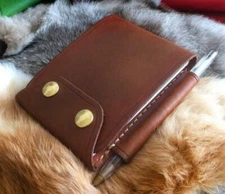 for 6.5x12cm Notepad Note cover pen bag notebook pouch holder Leather brown w99