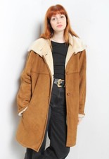 Julia S Roma Vtg Faux Suede Jacket Merino Fur Lined Brown - Size Large L (j4)