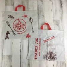 Lot of 2 Trader Joe's Plastic Reusable Grocery Bags Shopping Discontinued