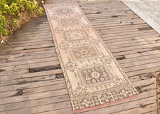 Turkish Rug 35x125 Oushak Tribal Rug Runner Vintage Hallway Pink 2x10 Rug
