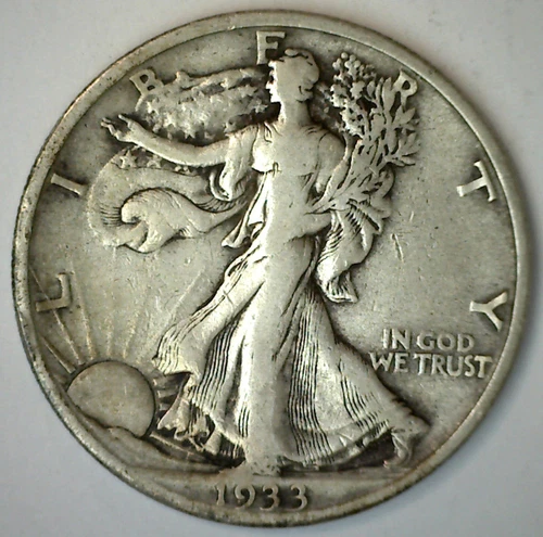 1933 S Walking Liberty Silver Half Dollar VF 50c Type Coin Very Fine Circulated