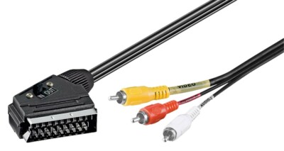 2m Adapterkabel Scart Stecker auf 3x Cinch Composite Audio Video IN/OUT 50364